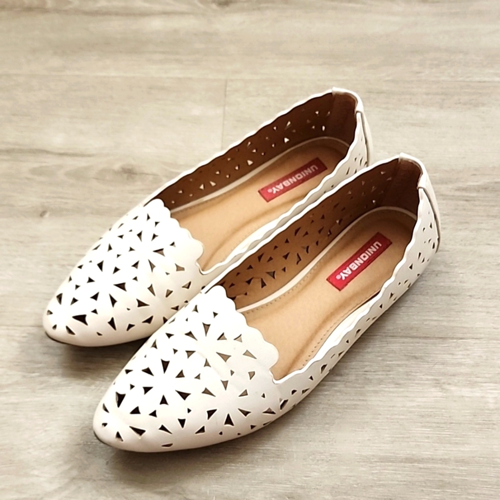 UNIONBAY Winner Scalloped Flat, size 7, cream